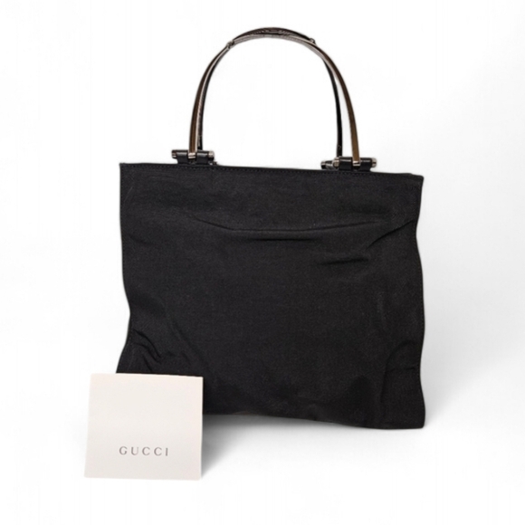 Gucci Handbags - Gucci Mini Tote Bag In Black Nylon And Leather With Silver Handles